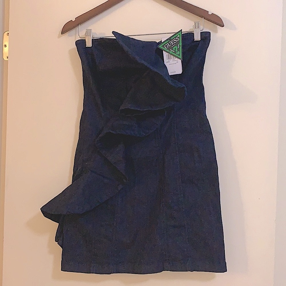 Guess Strapless Ruffle Jean Dress Mini - Picture 5 of 5